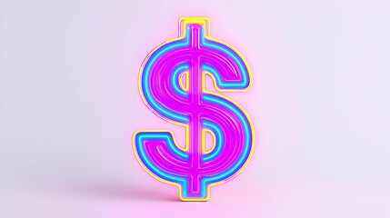 Obraz premium Vibrant Neon Dollar Sign Symbol on Soft Background for Financial Themes