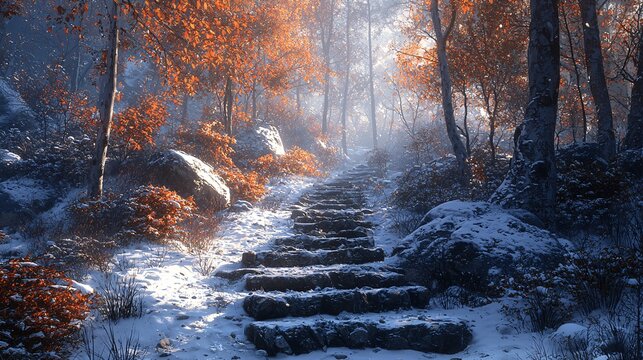 Forest path after snow