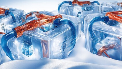 Cryogenic cooling units.  Intricate ice-encapsulated cooling systems