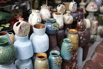 Traditional ceramics on display at the local craft market