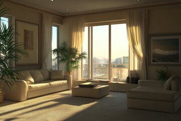 Modern living room with city view