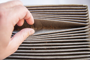 Dirty and used car cabin filter