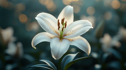 Delicate white lily in soft, warm light