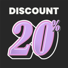 Retro Style Discount Poster with Bold Pink 20% Typography on Black Background for Sale Promotion