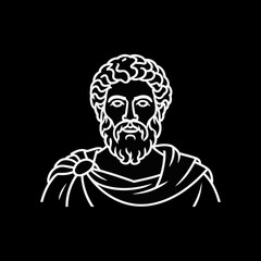 Monochrome Line Art Illustration of a Classical Male Bust with Beard and Drape
