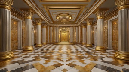 Opulent Gold and White Palace Hallway