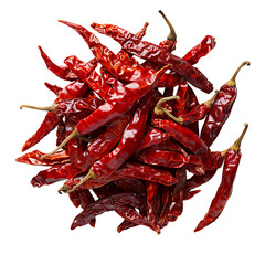 Fototapeta premium Isolated on white, dried chili peppers in cluster Recipe and cooking blogs Meal prep and food delivery content Food product packaging and labels