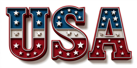 Patriotic USA text, white, and blue stars and stripes.
