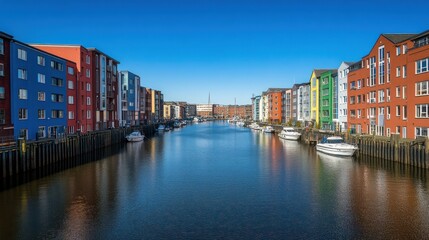 Colorful waterfront cityscape