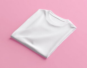 Folded white t-shirt on pink background. (2)