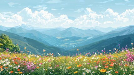 Fototapeta premium The distant scenery of flower fields in the valley