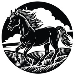 silhouette horse running, collection standing horse silhouette illustration Rearing horse cut out silhouette - vector horse icon, badge, sticker


