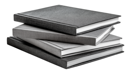 stack of four elegant hardback books isolated on white transparent background