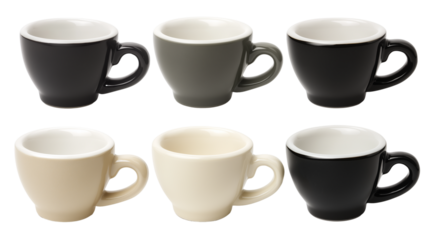 empty espresso cups in various colors isolated on white transparent background