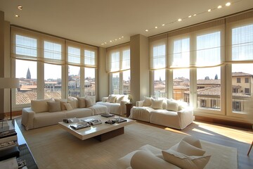 Bright Luxury Apartment Living Room with City View
