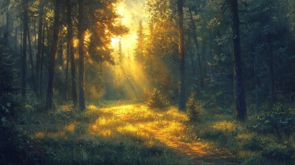 Fototapeta premium Beautiful picture of sunlight penetrating through the forest