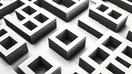 3d Pattern square white and black line background poster. Geometric abstract inspiration sketch minimalistic web net math science pattern texture illustration