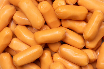 Pile of Mini Cocktail Sausages. Top view