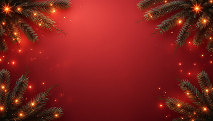 red christmas background with christmas tree and template
