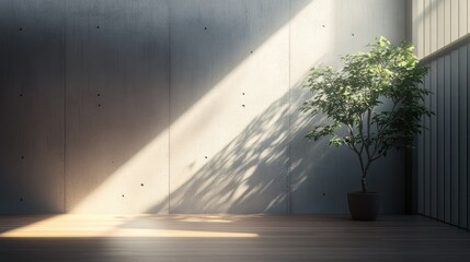 Minimalist room with sunlight and plant