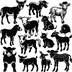 farm animal silhouette set vector art illustration
