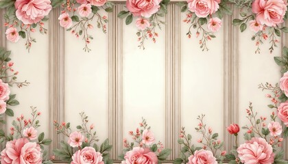 Obraz premium Elegant floral wallpaper design in soft pink hues with intricate botanical patterns. Home decor enhancement. Decorative wall art with floral arrangements, great for interior design, home improvement,