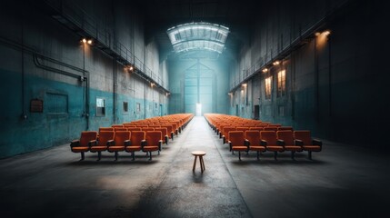 Empty cinema hall, industrial setting