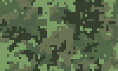 Abstract digital camouflage pattern.  Versatile pixelated design in earthy greens and browns. Ideal for backgrounds, textures, or militarytactical themed projects.