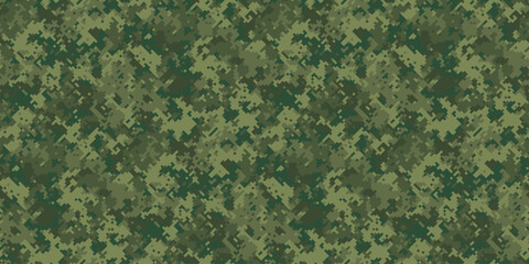 Abstract digital camouflage pattern.  Perfect for backgrounds, textures, or militarythemed designs.  Offers a blend of green hues, creating a sense of concealment and mystery.