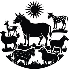 Vector Farm Animals Set. Silhouettes of Cow, Pig, Sheep, Lamb, Hen, Goat, Horse, Turkey. Design elements for emblem, poster, label. Farm Animals icons isolated on white background.Vector Farm Animals
