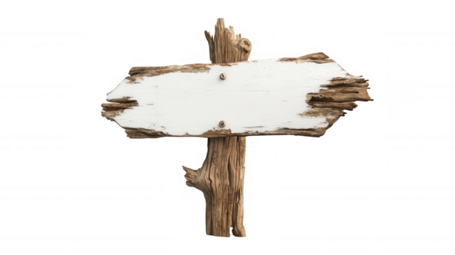 Old weathered wooden arrow your pointing left, isolated on transparent background, ready for text sign or design