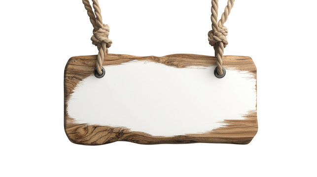 Weathered wooden sign dangling background knotted rope, offering pristine for from personalized messaging or branding