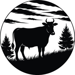 Cow graphic icon. Cow black silhouette isolated on white background. Vector illustration

