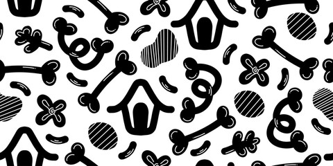 Dog Bone vector dog paw doodle Seamless pattern. Packaging paper design, pet food accessories package.