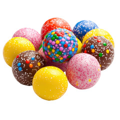Obraz premium Colorful round candies in a cluster. Decorated with multicolored sprinkles and chocolate