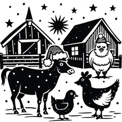 Naklejka premium santa with farm animal set vector collection 