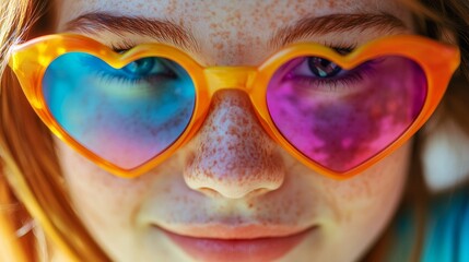 Freckled Girl Wearing Heart Shaped Sunglasses