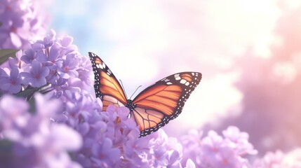 Obraz premium Butterfly on Lilac Blossoms
