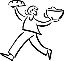 Girl Hold Coffee and Bread. Naive Doodle Illustration