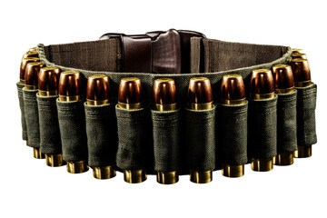 Brass cartridge tactical ammo belt on clear background