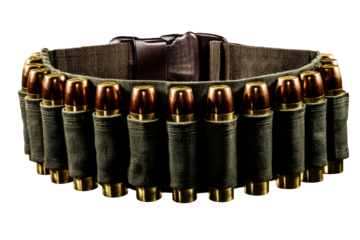 Brass cartridge tactical ammo belt on clear background