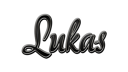 black metal 3d design of name Lukas on white background.