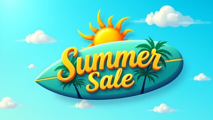 Summer Sale Announcement: A vivid announcement of a summer sale, showcasing the season's spirit. With a sun, the sea and the vibrant text beckons customers. 