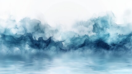 Blue Watercolor Abstract Painting: Ocean Waves Texture Background
