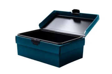 Stylish teal storage box with open lid for organized living
