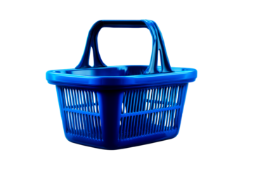 Blue shopping basket with transparent background for retail use