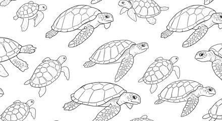 Obraz premium ai image showing a black and white seamless line art pattern of sea turtles, perfect for coloring pages or backgrounds