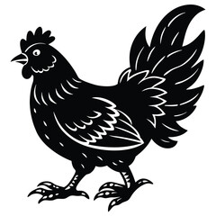 Mother hen with chicks illustration – vintage farm black vector Hen silhouette vector art white background

