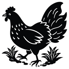 Mother hen with chicks illustration – vintage farm black vector Hen silhouette vector art white background


