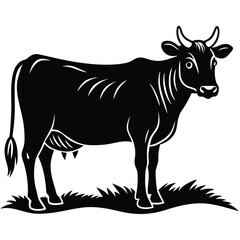Cow graphic icon. Cow black silhouette isolated on white background. Vector illustration
